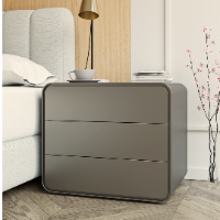 mesa de cabeceira arredonda laqueada, design clean e minimalista
